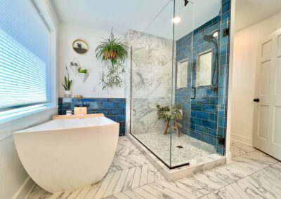 Tiled master bath - freestanding tub and shower