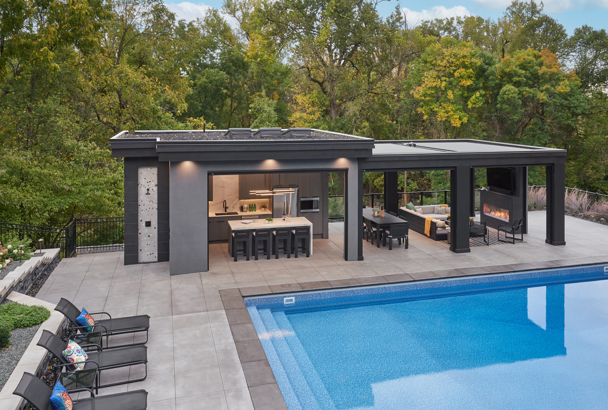 Contemporary Poolhouse - Aerial View - Screens Open