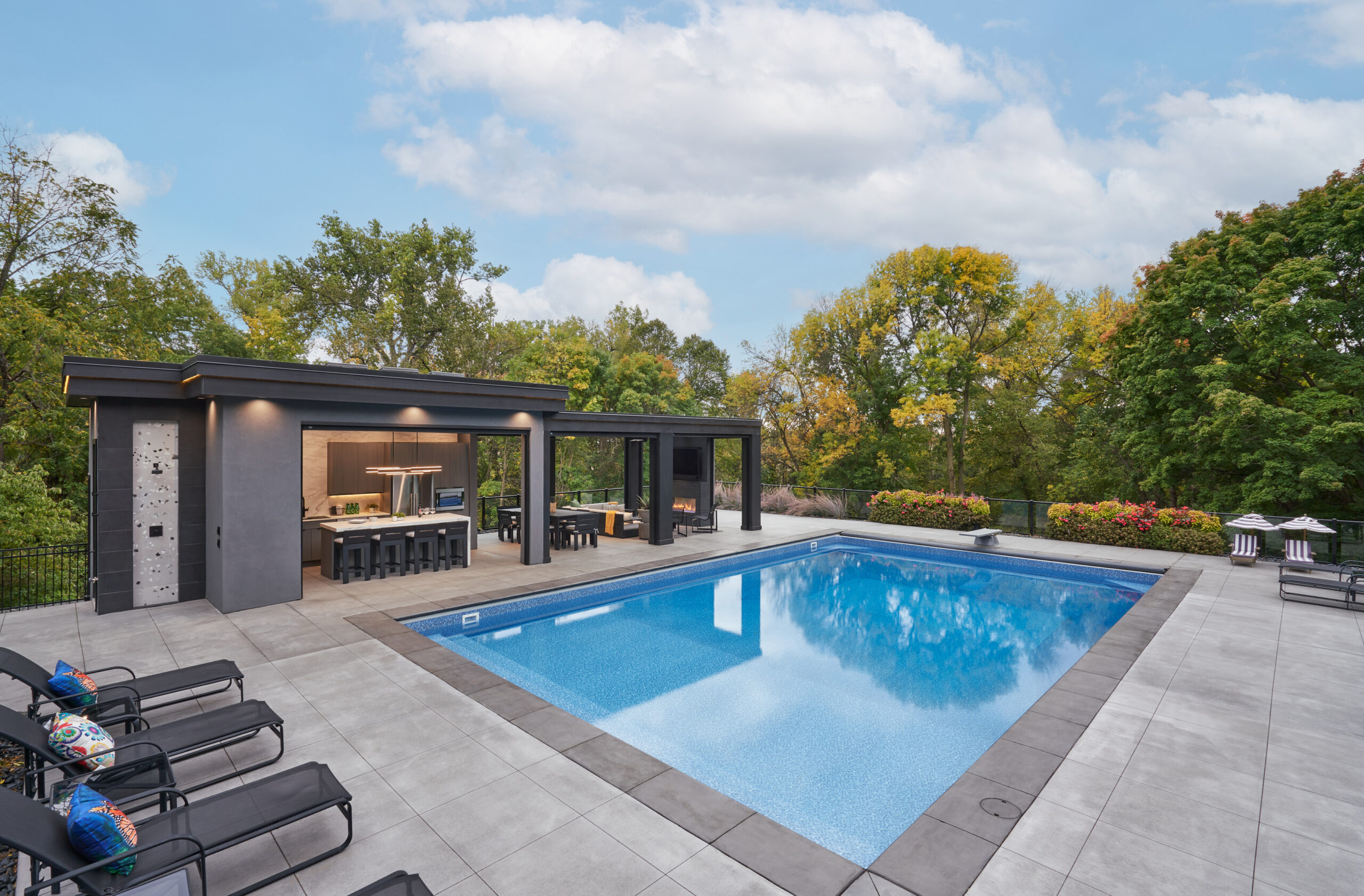 Contemporary Poolhouse - View of Pool