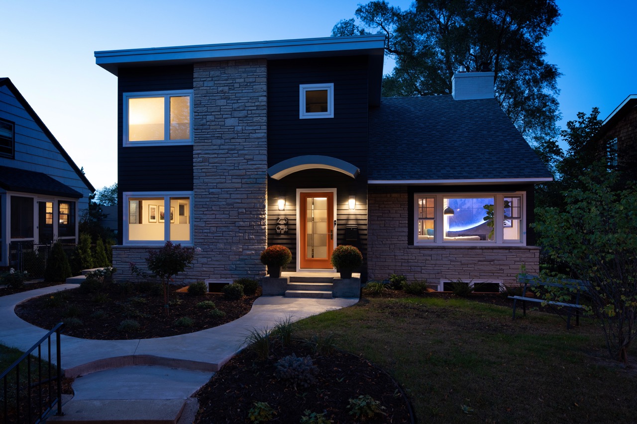 Midcentury Makeover - Front Exterior at Night