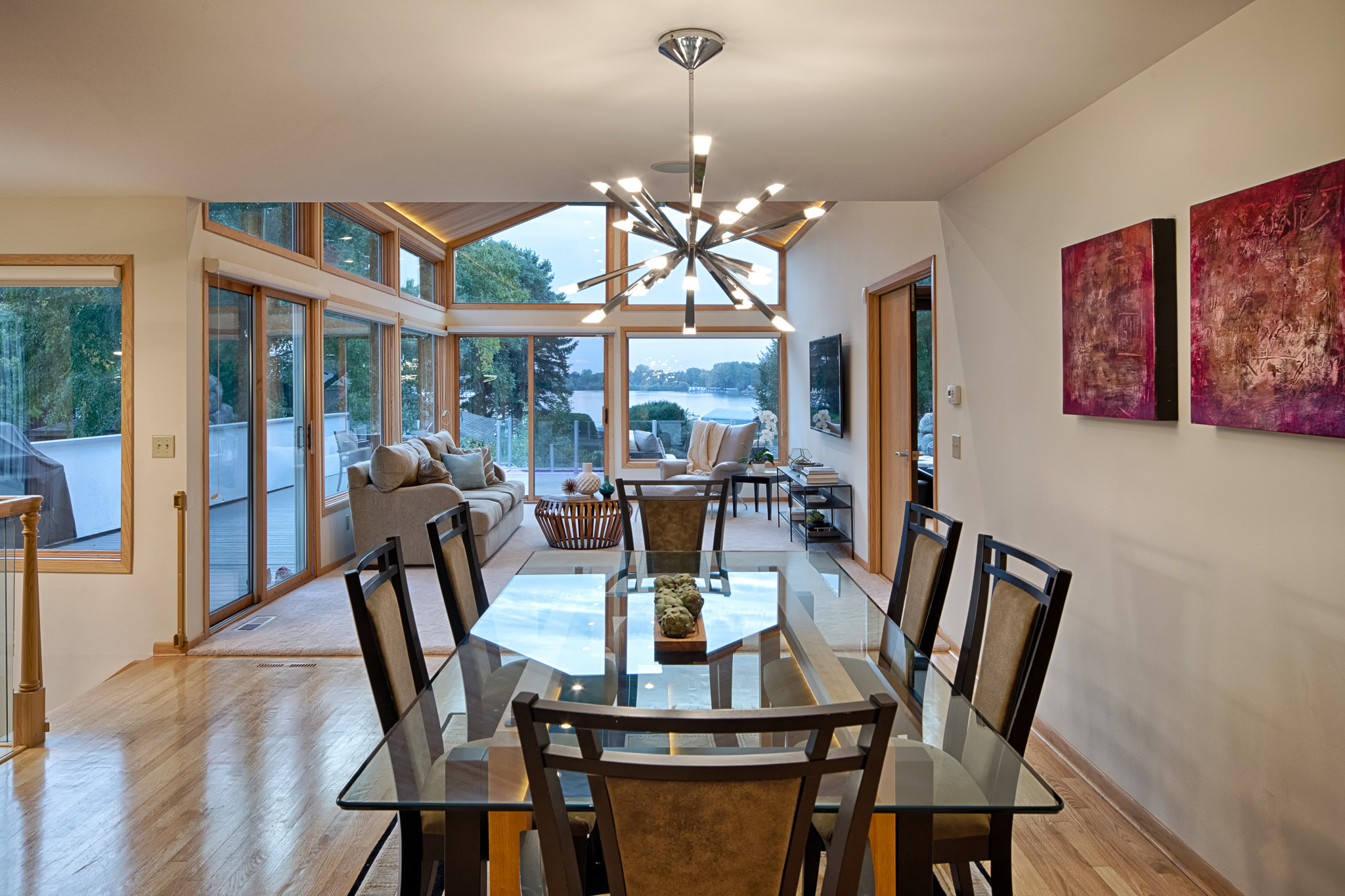 Contemporary Home Remodel - Living/Dining area - high ceilings and large windows