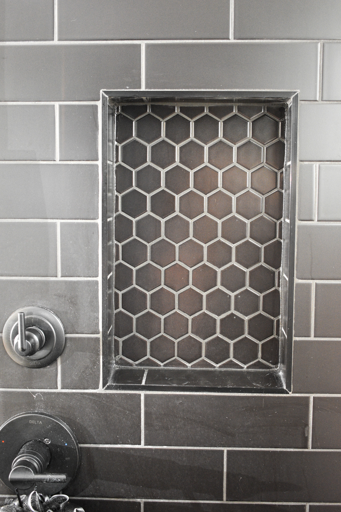 Contemporary Living - Master Bath - Double Shower - Black Tile close up shot